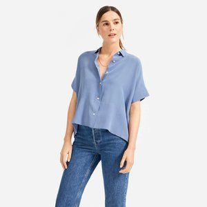 Everlane Clean Silk Short-Sleeve Square Shirt in French Blue